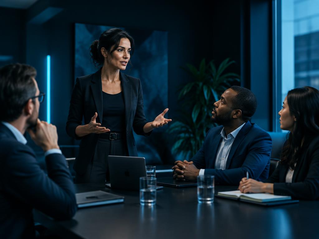 Líder conduzindo uma reunião com a equipe